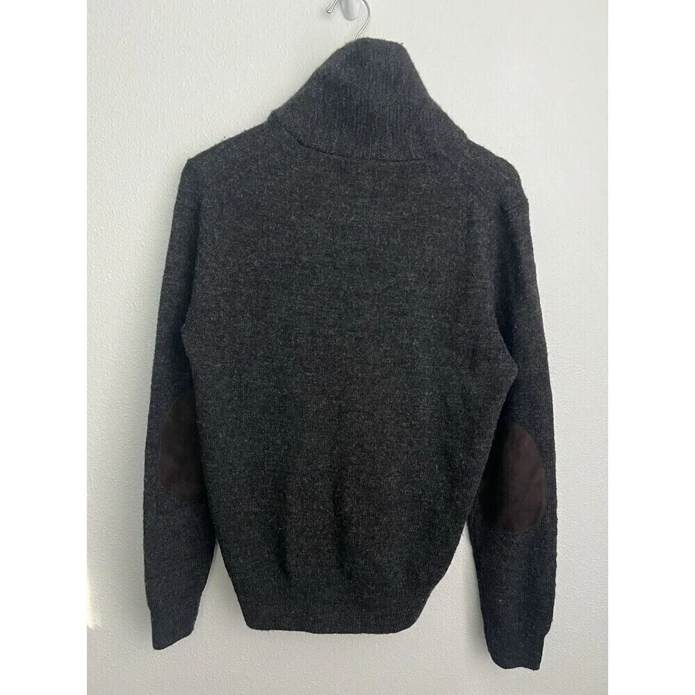J.Crew Slim Fit Charcoal Gray Shawl Collar Sweater 100% Merino Wool Elbow Patch